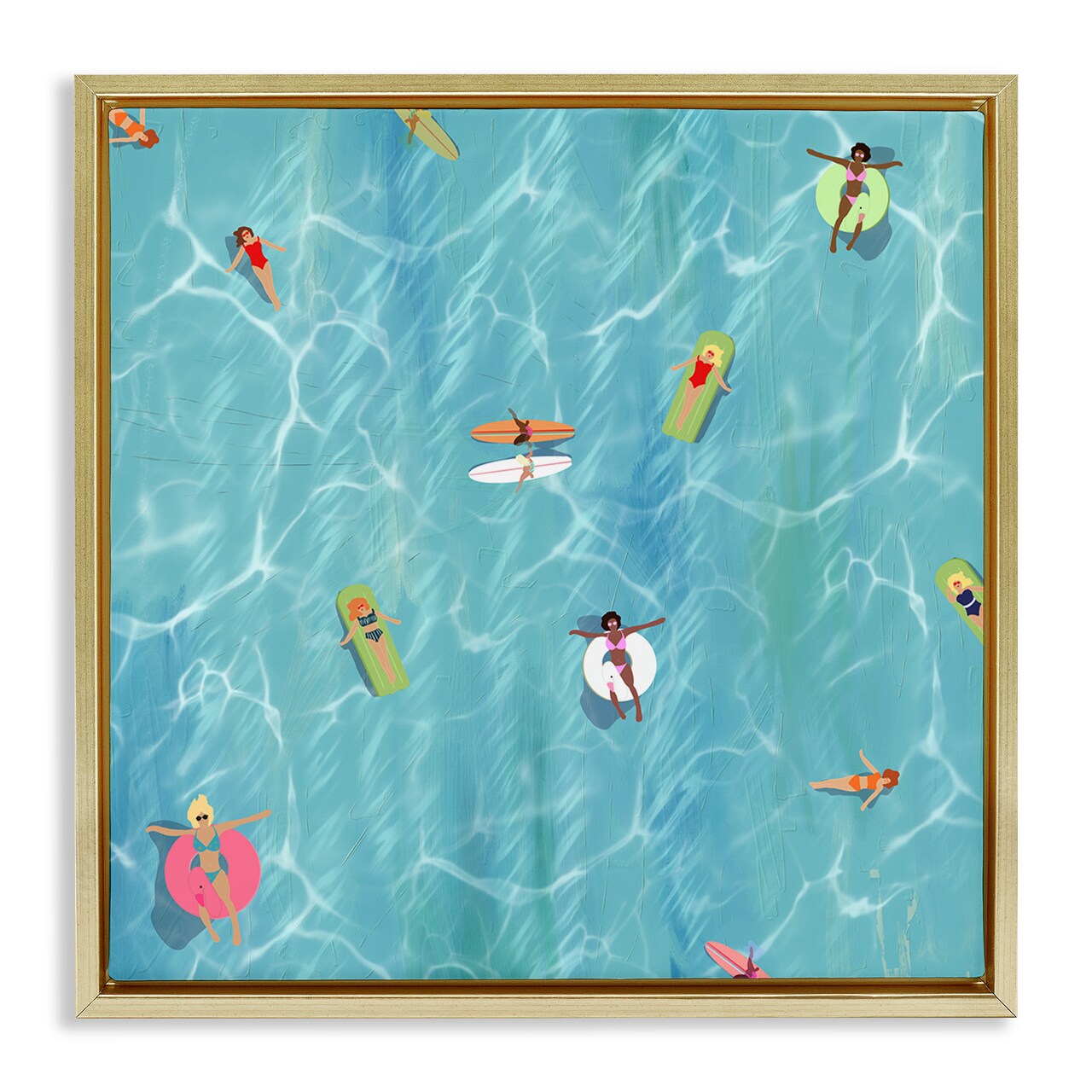 Stupell Industries Swimming Aerial Summer View Framed Floater Canvas Wall Art